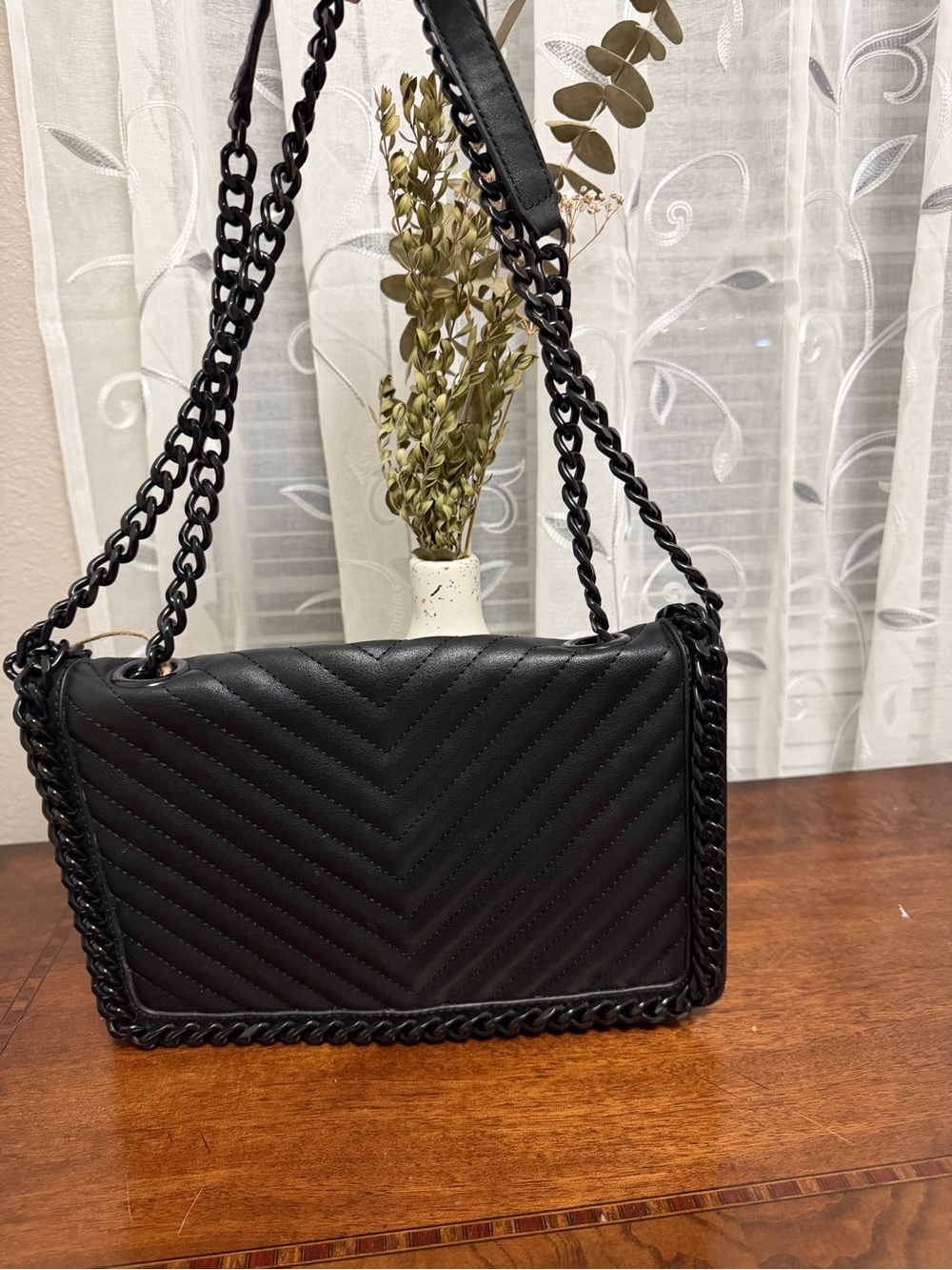 ALDO Black Quilted Chain-Trim Shoulder Bag